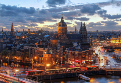 Uitzicht met zonsondergang - Amsterdam